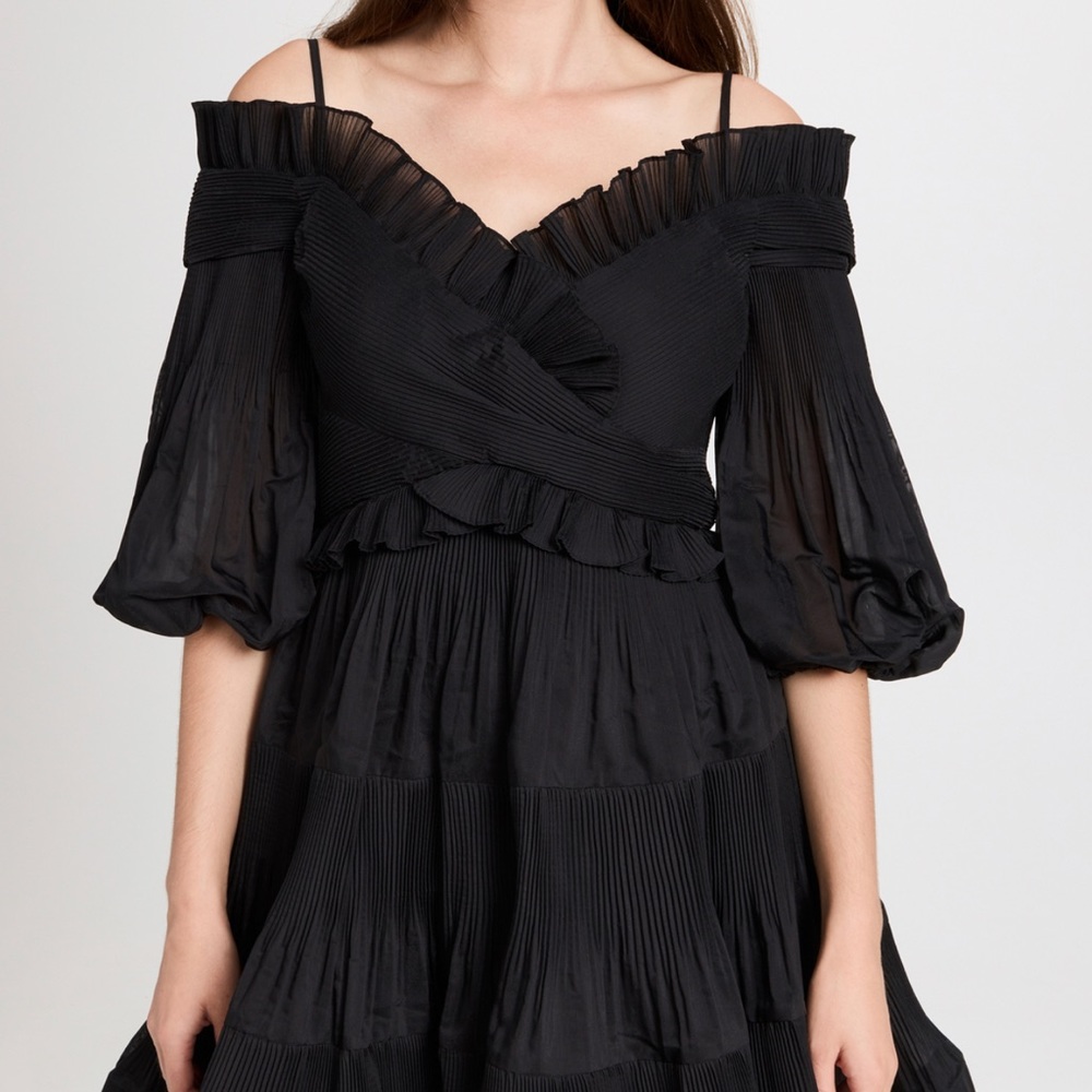 NWT BLACK ZIMMERMANN OFF SHOULDER PLEATED DRESS